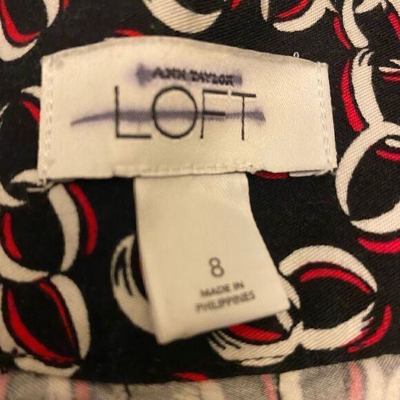 Ann Loft Black with Red and White Pattern‎ Flare Skirt Sz 8 - Picture 8 of 11